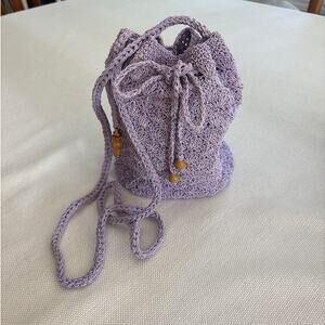 Vintage LIZ CLAIBORNE Crochet Bucket Crossbody Purse-Lilac